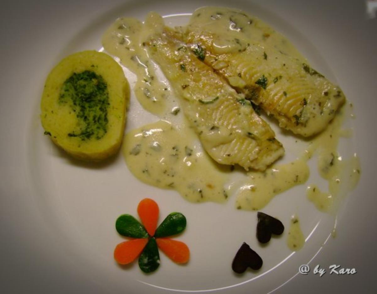 Fisch: Gekräutertes Chardonnay Schollenfilet mit einer Spinat Kartoffel ...