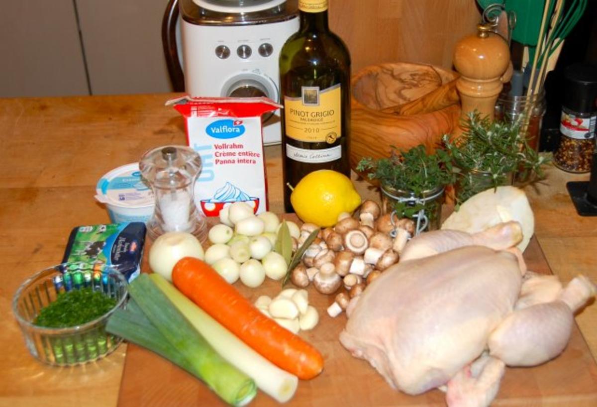 Bilder für GESCHMORTES HÄHNCHEN IN WEISSWEIN / COQ AU VIN BLANC - Rezept