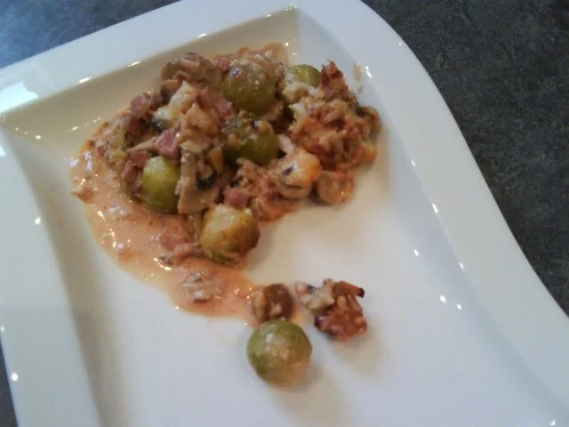 Rosenkohl mit Maronen und Kassler, überbacken - Rezept