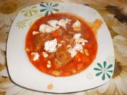 Ofensuppe mit Feta und Schweinefleisch - Rezept
