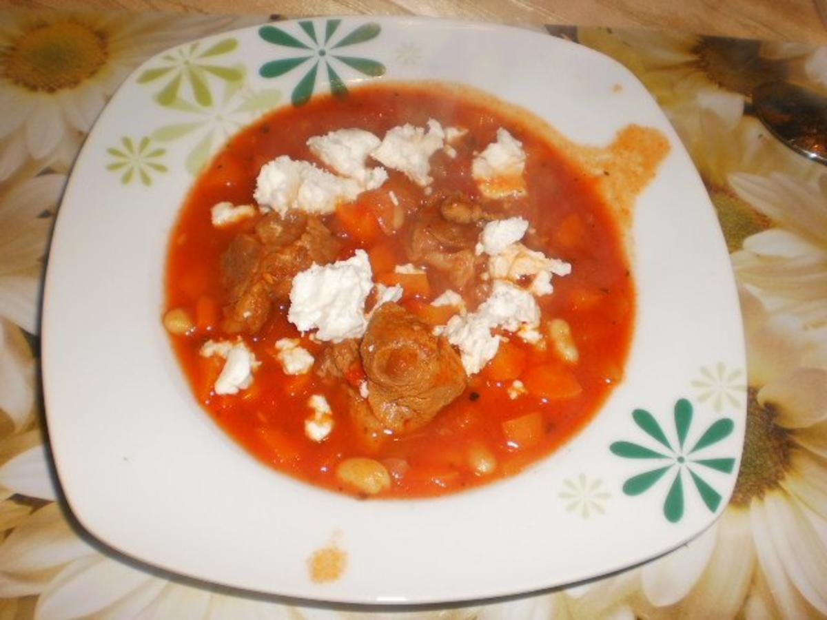 Bilder für Ofensuppe mit Feta und Schweinefleisch - Rezept