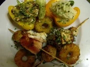 Geflügelspieße mit Champignons und Ananas, Cocos- Kartoffelpüree - Rezept