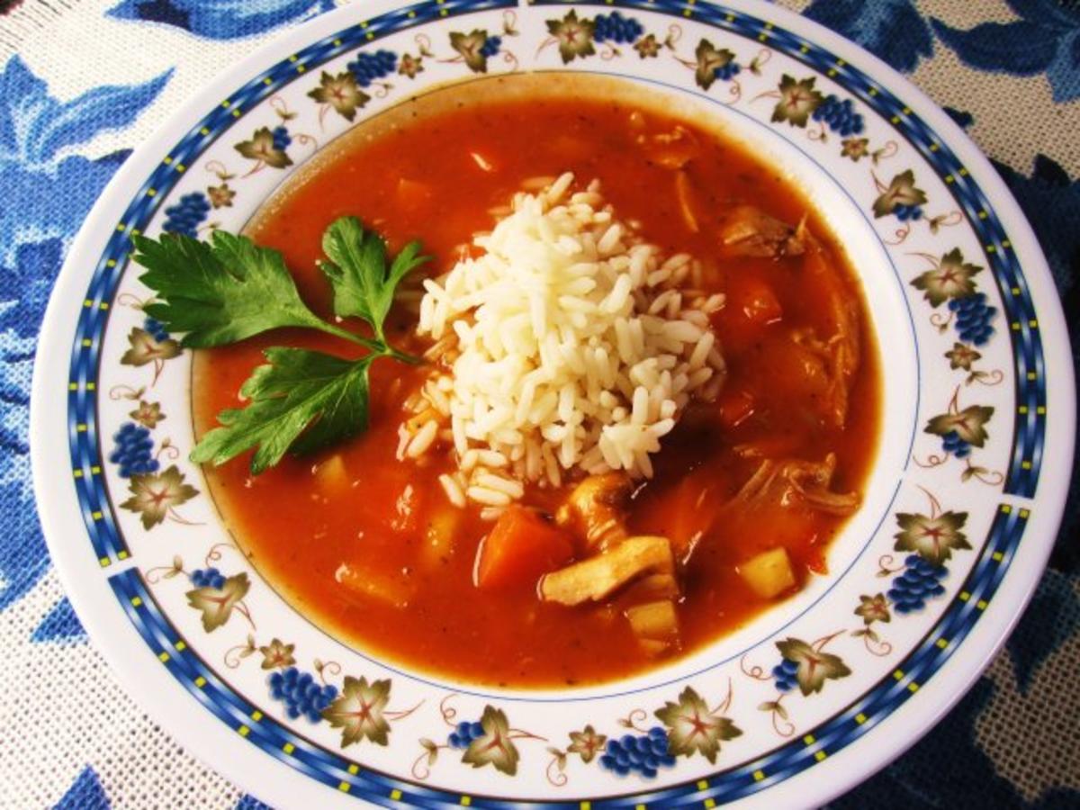 Rote Gemüsesuppe mit Reis ... - Rezept