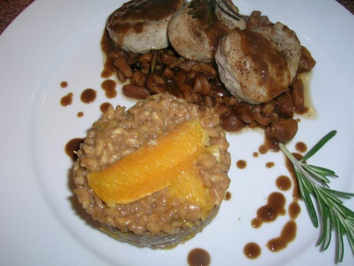 Schweinemedaillons mit Kastanien-Cognac-Kaffee-Sauce an Kaffeerisotto - Rezept - Bild Nr. 4