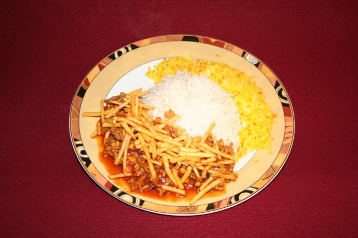 Khoreshte Gheyme mit Reis und Pommes - Rezept - kochbar.de