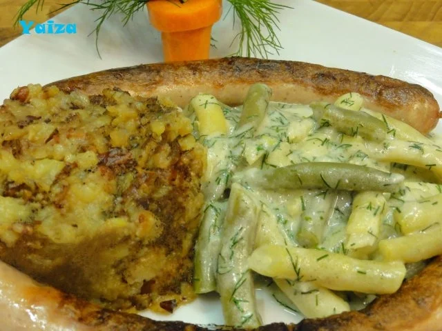 Bratwürstel, Dillfisolen und Erdäpfelschmarren - Rezept - Bild Nr. 5