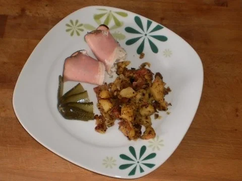 Bratkartoffeln an gerolltem Schinkenröllchen mit Rettichcreme gefüllt - Rezept