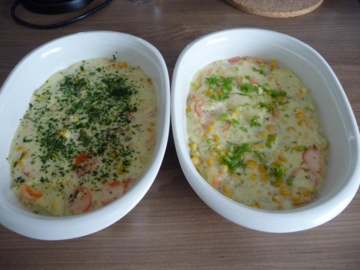 Auflauf : Kartoffel - Fenchel - Möhren - Gratin mit gebratenem Ei ...