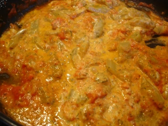 Rezept: Tomaten-Gurkengemüse mit Bratwurst und Kartoffelpilzen Bild Nr. 8 Tomaten-Gurkengemüse mit Bratwurst und Kartoffelpilzen - Rezept - Bild Nr. 8