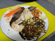 Rezept: Skrei Winterkabeljau Loin Filet und Grรผnschalmuschelfleisch mit King Prawns in Champagner- Skrei Winterkabeljau Loin Filet und Grรผnschalmuschelfleisch mit King Prawns in Champagner- - Rezept