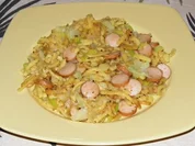Gebratene Lauch-Spätzle mit Geflügelwiener - Rezept