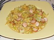 Gebratene Lauch-Spätzle mit Geflügelwiener - Rezept