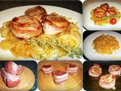 Schweinefilet im Baconmantel auf Zwiebelbett - Rezept - Bild Nr. 2