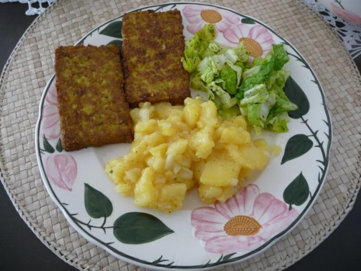 Bilder für Fleischlos : Schwäbischen Kartoffelsalat mit Bärlauchbratlingen - Rezept