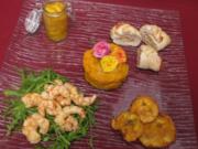 Saludos de Santo Domingo - Hühnerröllchen, Gambas, gebratene Bananen und Süßkartoffelpüree - Rezept