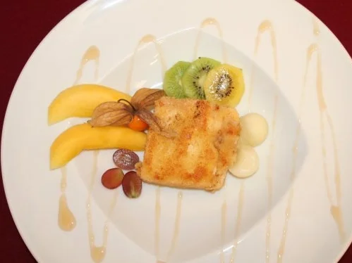 Leche frita con frutas - Rezept