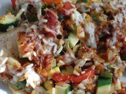 Fisch :  Resteauflauf mit Fischfilet eingebettet in Reis und Gemüse - Rezept