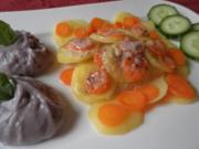 Zugedeckter Fisch mit violetten Kartoffelpüree - Rezept
