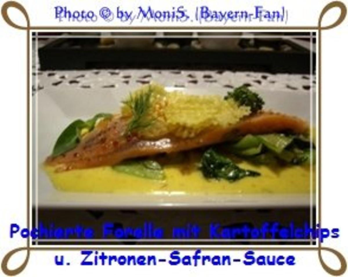 Pochierte Forelle mit Kartoffelchips und Zitronen-Safran-Sauce - Rezept
