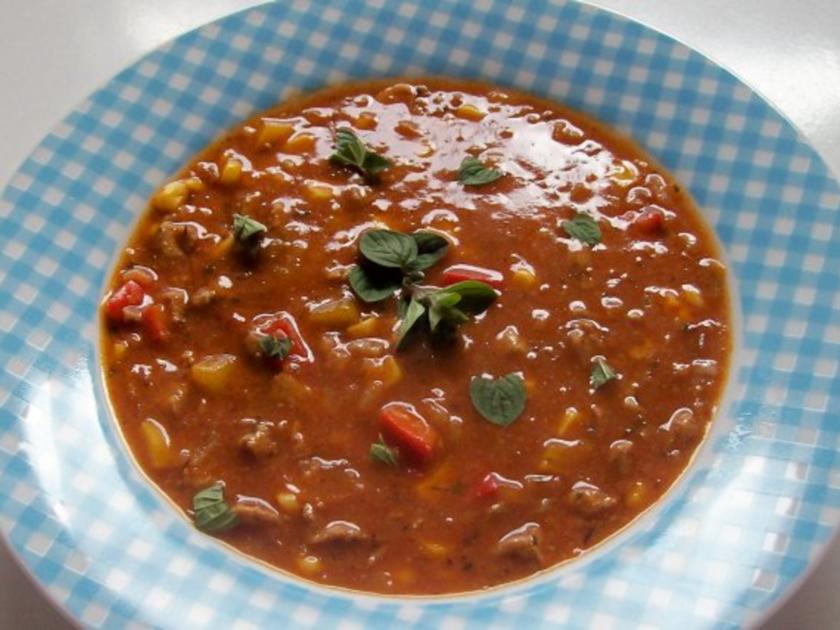 Zwiebel Gyrossuppe mit Mais und Paprika - einfach - 223 kcal/100g