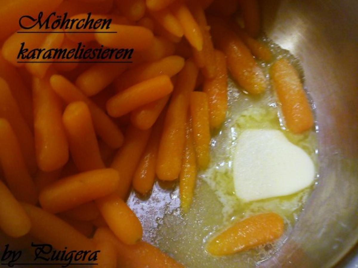 Hausmacherbratwurst an Kartoffel-Erbsen-Püree und glasierten Möhrchen - Rezept - Bild Nr. 3