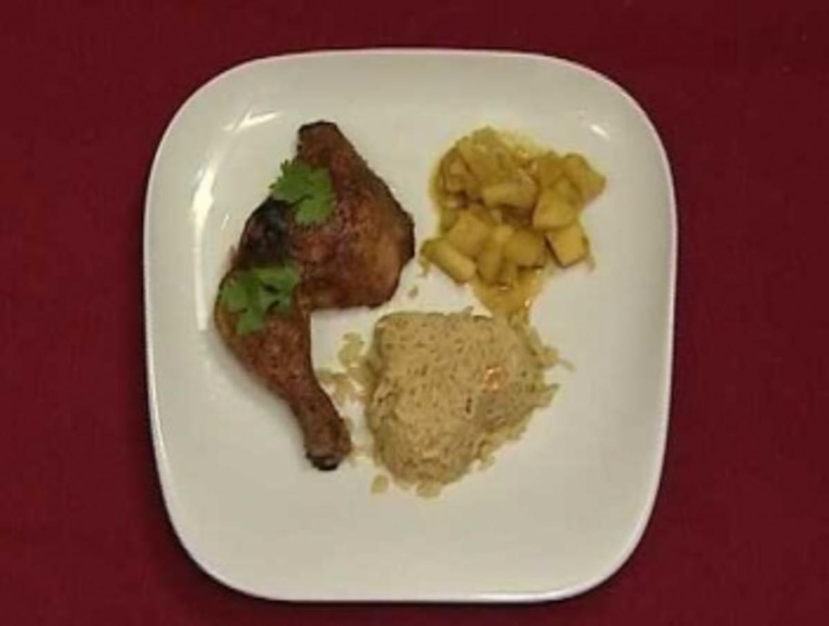 Bilder für Tobago Chicken mit tropischem Reis und Curry-Äpfeln (Peter Imhof) - Rezept