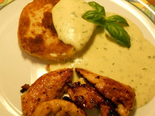 Kohlrabischeiben gebacken an Basilikumschaeumchen - Rezept - Bild Nr. 2