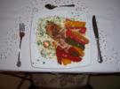 Hähnchenbrustfilet in Lauchcremesauce, dazu Paprika Tricolore - Rezept