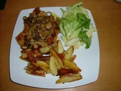 Mini Schnitzel mit Pilzen und Zwiebeln - Rezept