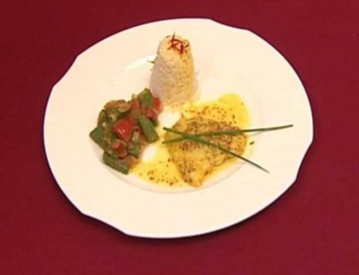 Bilder für Maach Paturi - Bengalisches Fischfilet mit Okra und Safranreis - Rezept