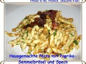 Rezept: Pasta mit Paprika - Semmelbrösel und Speckwürfel Pasta mit Paprika - Semmelbrösel und Speckwürfel - Rezept