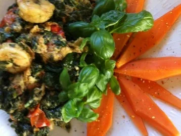 Blattspinat-Rührei mit Garnelenschwänze.. Fit in den Frühling ;-)) - Rezept