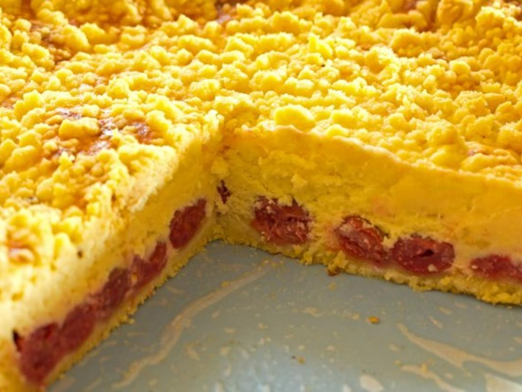 Käse Kirschkuchen mit Streusel - einfach - 281 kcal/100g