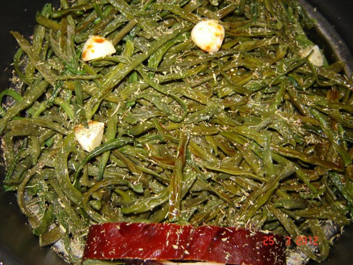 Fleisch : Geräuchertes Eigenproduktion mit Dörrbohnen und Kartoffelpü ...
