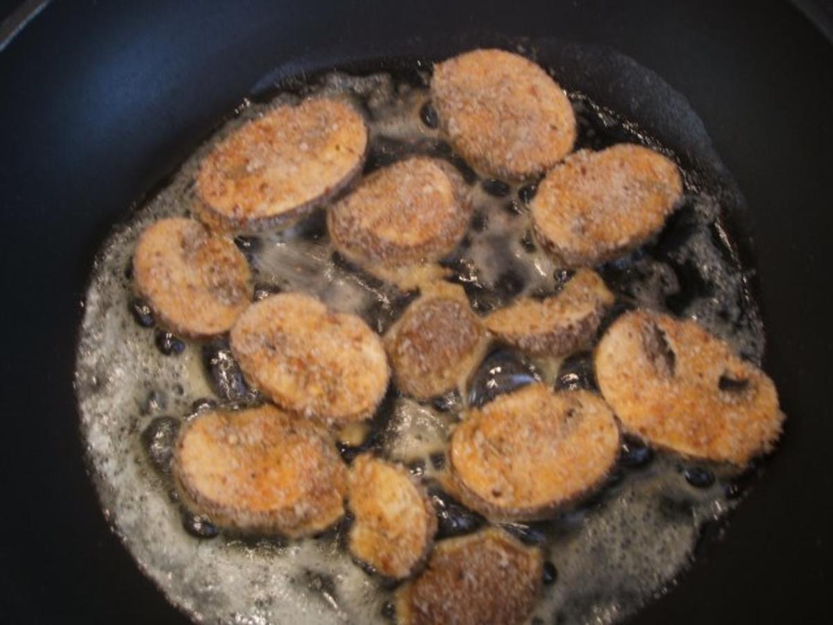 Pilze: Gebackene Champignon-Scheiben mit Schafskäse-Dip - Rezept - Bild Nr. 4