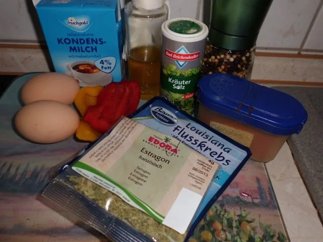 Rezept: Pfannengericht: Omlette mit Paprika und Flusskrebsschwänzen Bild Nr. 2 Pfannengericht: Omlette mit Paprika und Flusskrebsschwänzen - Rezept - Bild Nr. 2