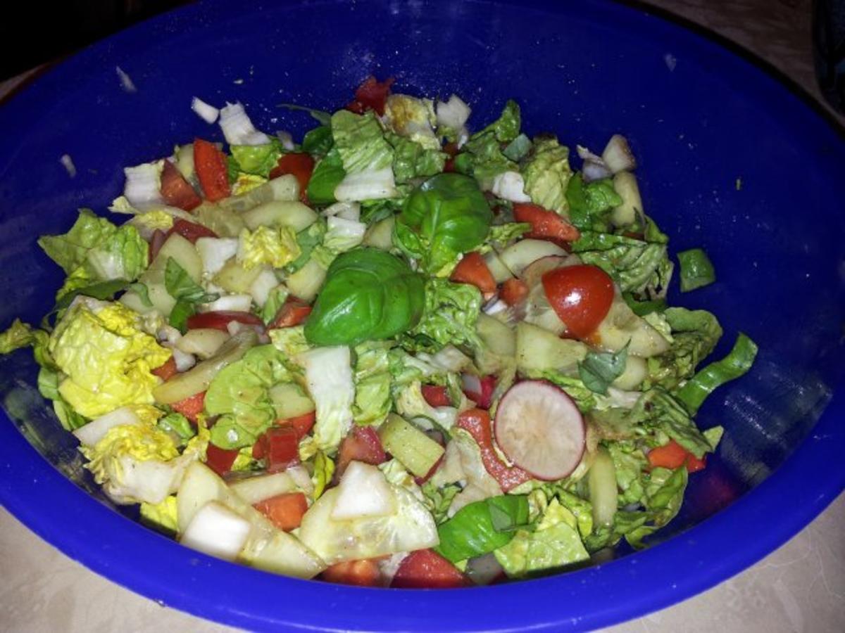 Gemüse Salat mit Radischen, Balsamico Essig, Knoblauch + Kräutern ...