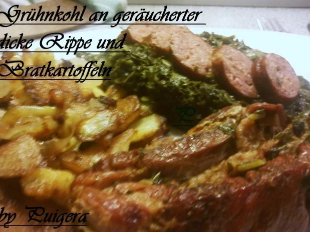 Grünkohl mit geräucherter  Rippe und Bratkartoffeln - Rezept - Bild Nr. 2