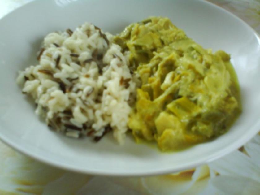Curry Lauch Rahmgemüse mit Wildreis - schnell &amp; einfach - 116 kcal/100g