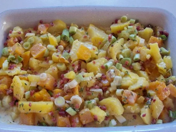 Rezept: Wildlachsfilets mit Kürbis-Kartoffel-Auflauf in Thymiansahne Bild Nr. 4 Wildlachsfilets mit Kürbis-Kartoffel-Auflauf in Thymiansahne - Rezept - Bild Nr. 4