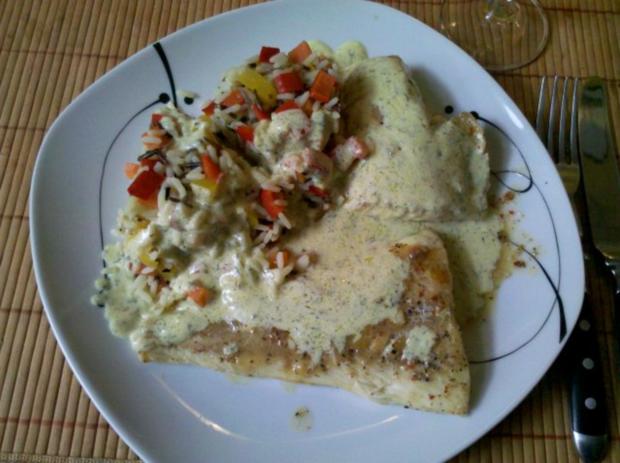 Fisch: Pikantes Kabeljaufilet mit Gemüsereis und Senf-Dill-Soße ...