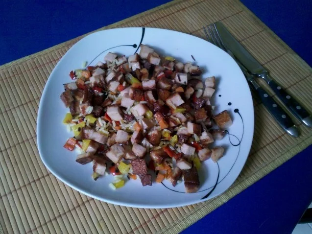 Rezept: Fleisch: Restepfanne mit Gemüsereis und Fleischkäse Bild Nr. 7 Fleisch: Restepfanne mit Gemüsereis und Fleischkäse - Rezept - Bild Nr. 7