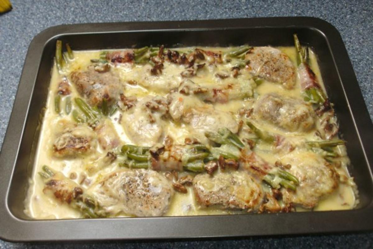 Gratiniertes Schweinefilet mit Speckbohnen - Rezept - kochbar.de