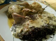Geflügel: Wachteln mit schwarzem thailändischen Klebreis und Gorgonzola-Waldpilzsoße - Rezept