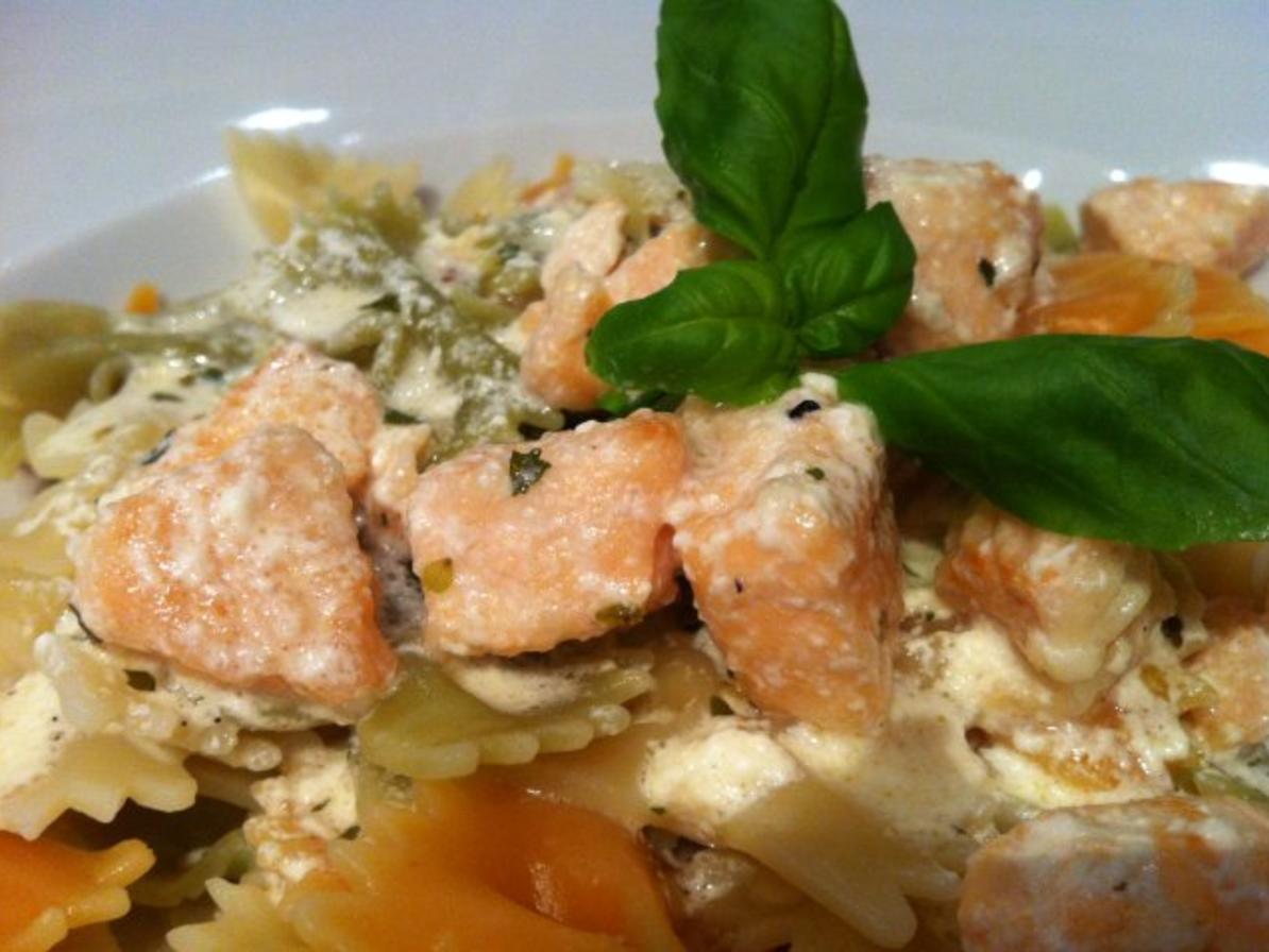 Pasta mit Lachs Sahne Soße - schnell &amp; einfach - 219 kcal/100g