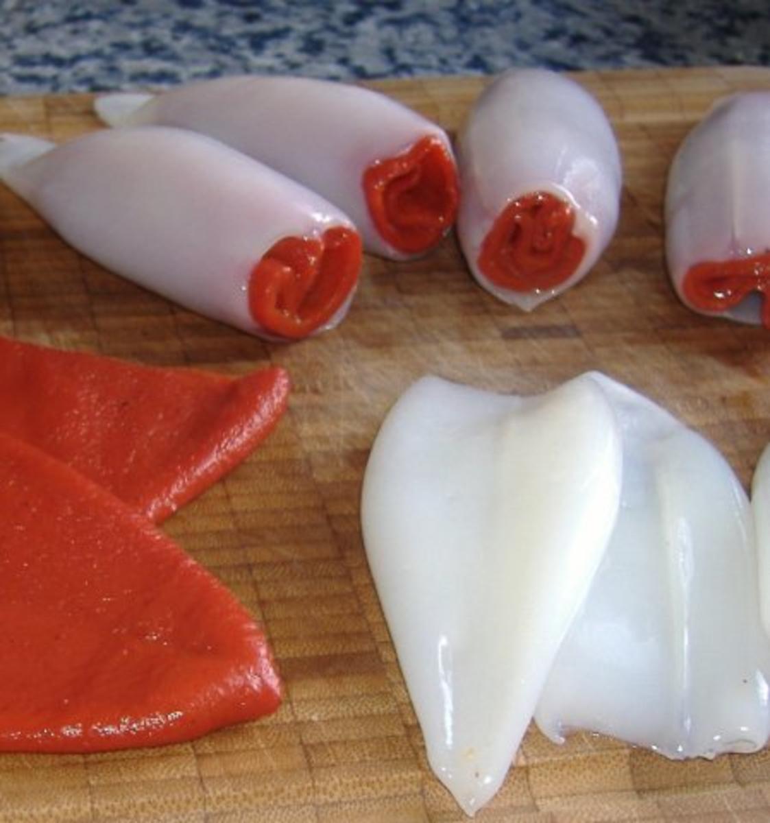 Tintenfisch mit Paprika-Käse-Füllung - Rezept - Bild Nr. 2