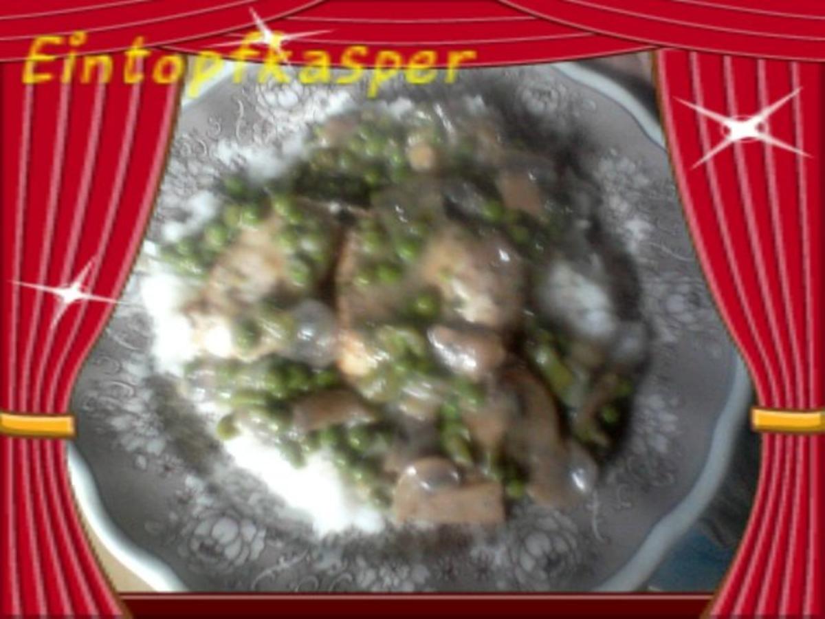 Champignon - Erbsen - Pfanne a´la Jörg mit Hähnchenbrustfilet und Reis ...