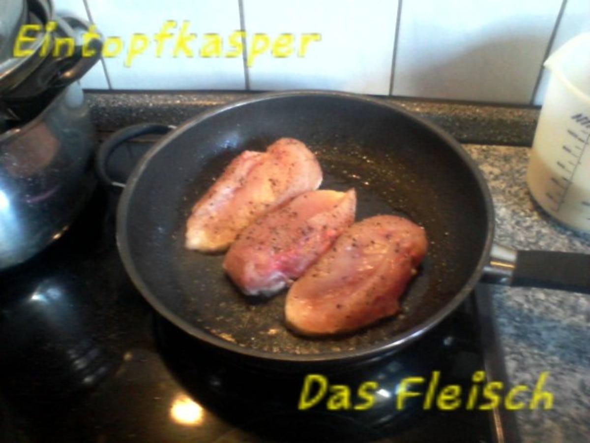 Champignon - Erbsen - Pfanne a´la Jörg mit Hähnchenbrustfilet und Reis ...
