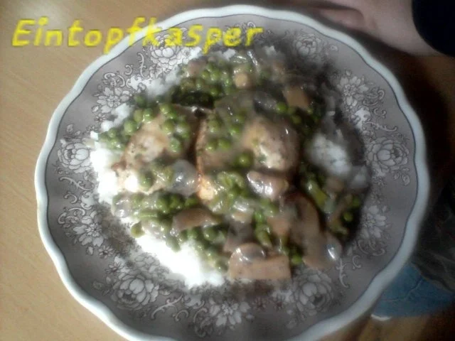 Champignon - Erbsen - Pfanne a´la Jörg mit Hähnchenbrustfilet und Reis - Rezept - Bild Nr. 6