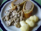 Schweinefilet im Blätterteig mit Champignonsauce und Kartoffelpilzen - Rezept